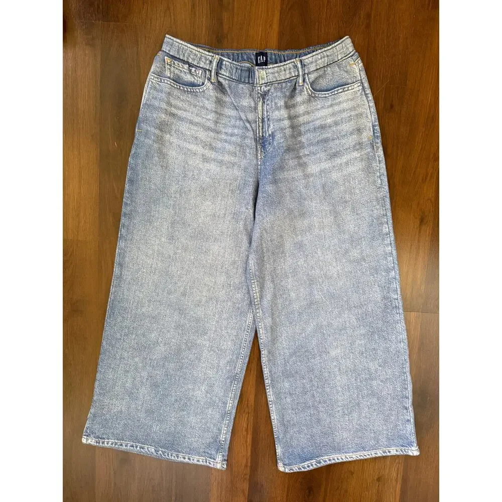 Gap Printed Baggy Sweatpant Jeans Light Wash Sz L PET Casual Comfort Minimalist